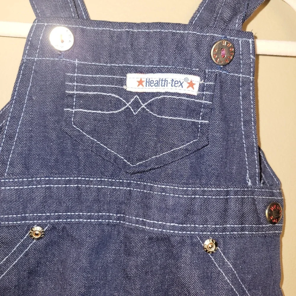 Vintage Health-Tex Baby Denim Overalls 6 Months USA‎ Made Snap Leg Blue Bib...
